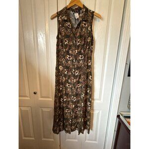 Allโ That Jazz VTG Women's Dress Size 13/14 Maxi Length Sleeveless Brown Green